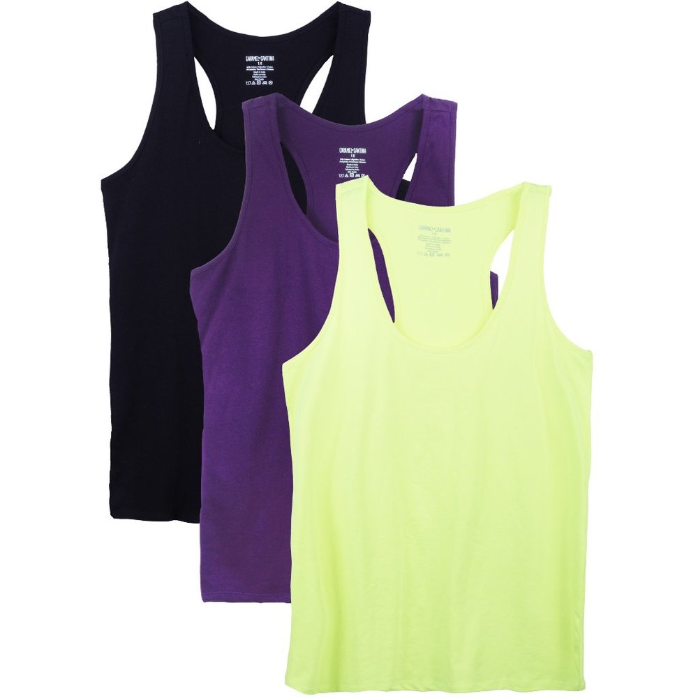 3 Pack Women's Cotton Spandex Racerback Tanks S-2X 3910 Nlm/Ppl/Blk New NWB